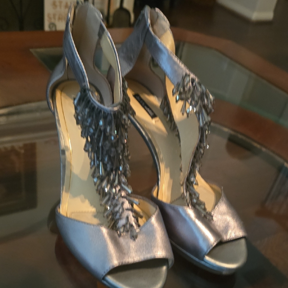 Alex Marie Silver Heels with T-Strap Design